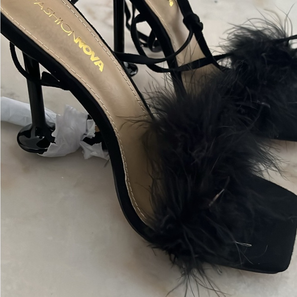 Fashion Nova Black Feathered Stiletto Heels